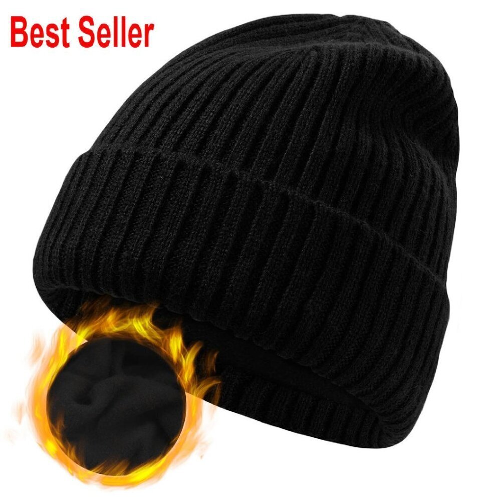 Oversized Merino Wool Beanie Fleece Lined Winter Hat Unisex Classic Cuffed